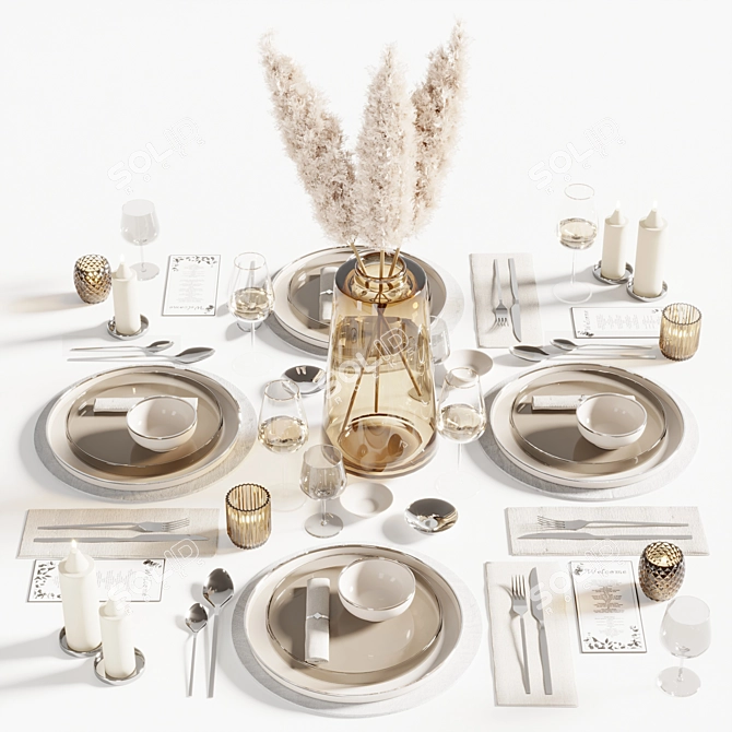 Elegant 8-Piece Tableware Set 3D model image 1