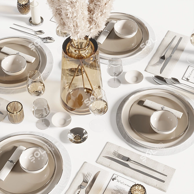 Elegant 8-Piece Tableware Set 3D model image 3