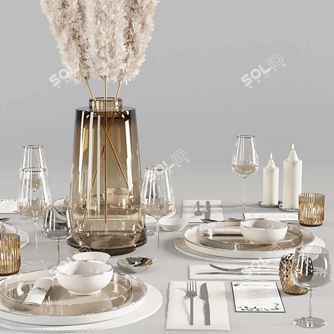 Elegant 8-Piece Tableware Set 3D model image 10