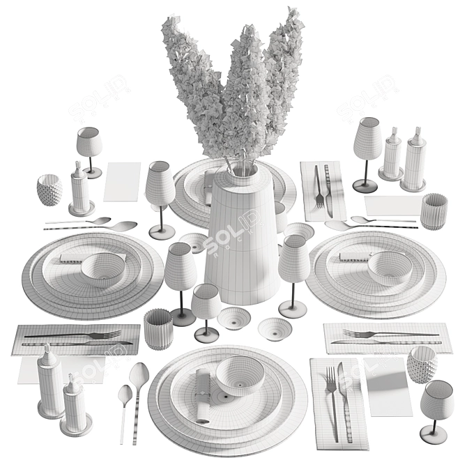 Elegant 8-Piece Tableware Set 3D model image 12