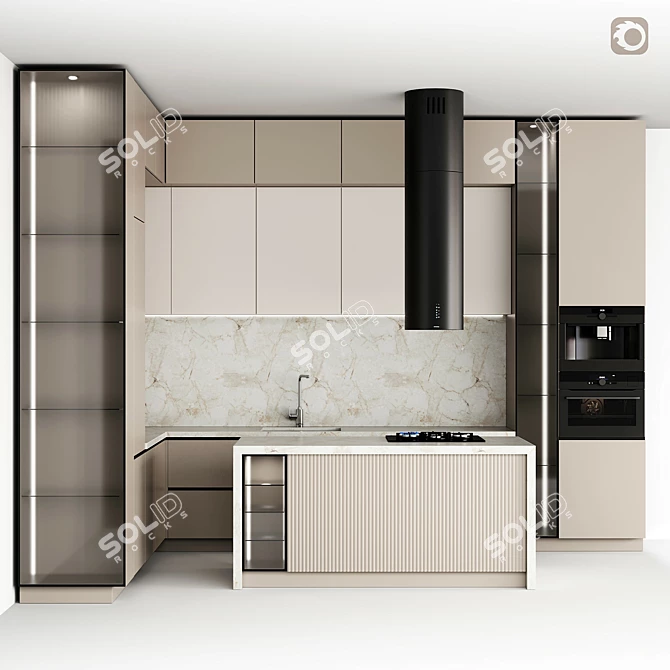 Modern Kitchen Set: Oven, Coffee Machine, Cooktop, Hood & Sink 3D model image 1