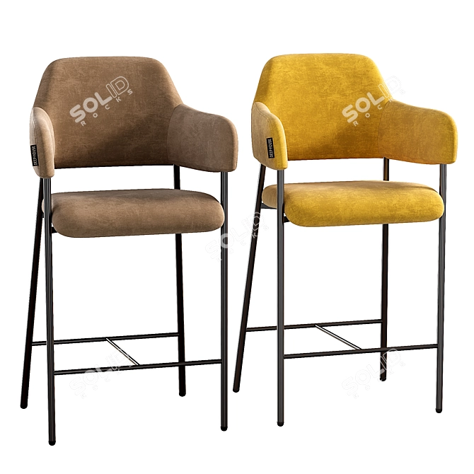 Elegant Beige Velvet Semi-Bar Chair 3D model image 1