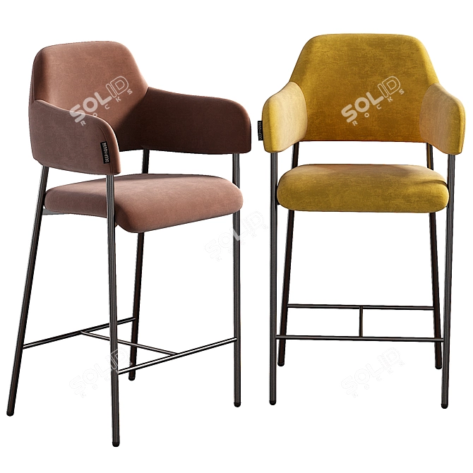 Elegant Beige Velvet Semi-Bar Chair 3D model image 4