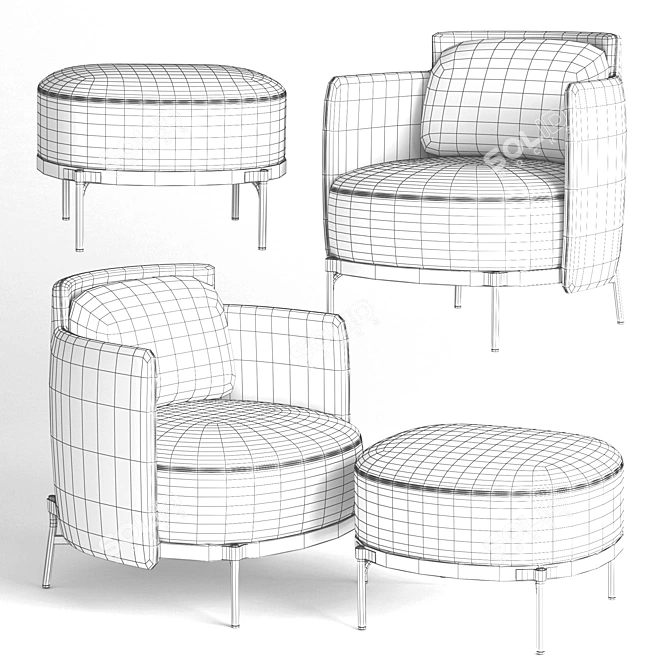 Modern Minimalist Tape Armchair & Ottoman 3D model image 3