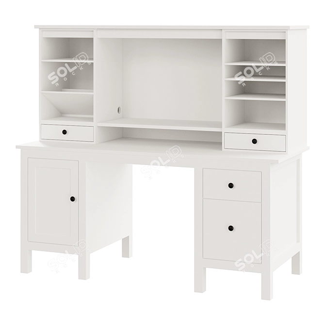 HEMNES Desk with Extra Module - White Stained (155x137 cm) 3D model image 1