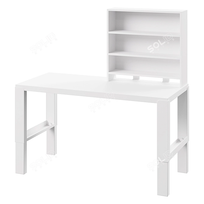 Modern White Desk with Shelves 3D model image 1