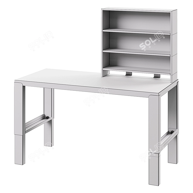 Modern White Desk with Shelves 3D model image 2