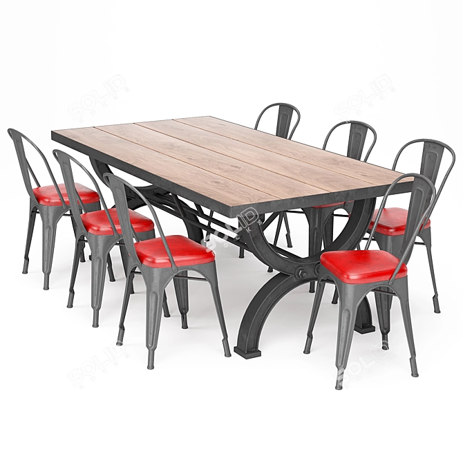 Tolix Style Metal Dining Set 3D model image 1