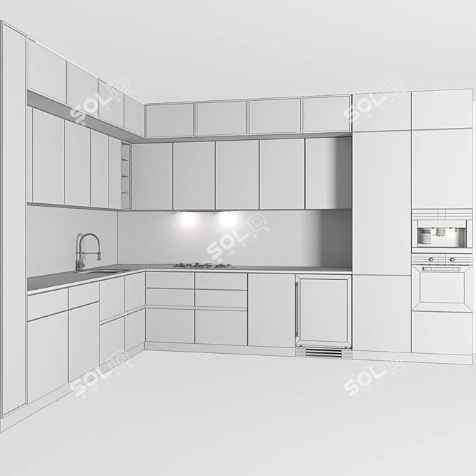 Modern Corner Kitchen Set with Appliances 3D model image 4