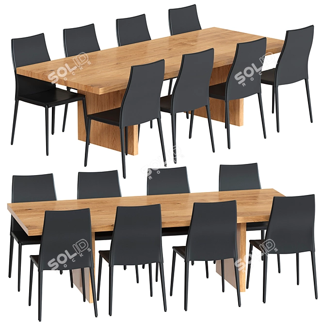 Elegant Pianka Chair & Wood Table Set 3D model image 1