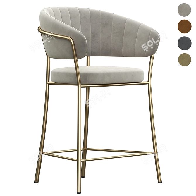 Luxury Velvet Gold Leg Bar Stool 3D model image 1