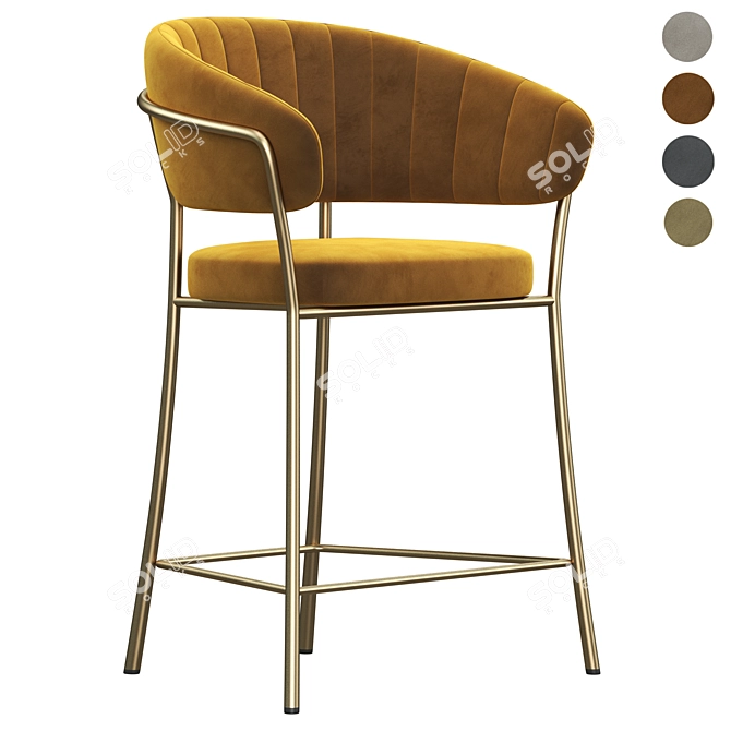 Luxury Velvet Gold Leg Bar Stool 3D model image 2