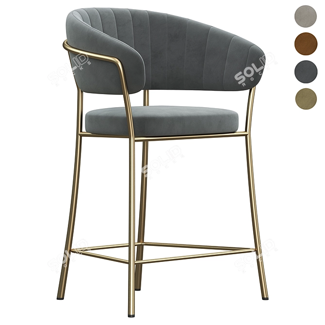 Luxury Velvet Gold Leg Bar Stool 3D model image 3