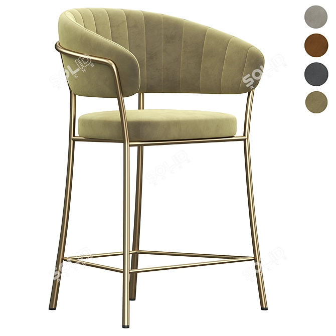 Luxury Velvet Gold Leg Bar Stool 3D model image 4