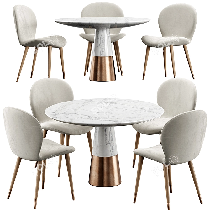 Elegant Miro Chair & Vex Marble Table 3D model image 1