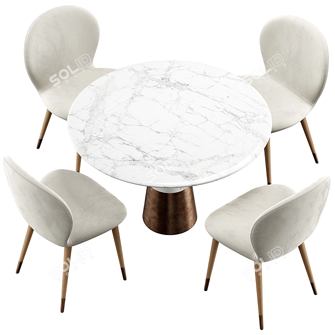 Elegant Miro Chair & Vex Marble Table 3D model image 5