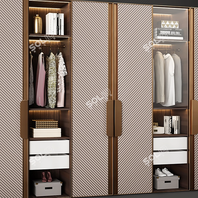 Neoclassic 3-Door Wardrobe with TurboSmooth 3D model image 2