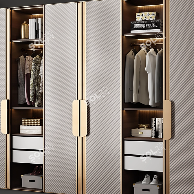 Neoclassic 3-Door Wardrobe with TurboSmooth 3D model image 3