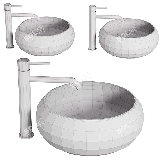Elegant Matte Grey Counter Top Basin 3D model image 2