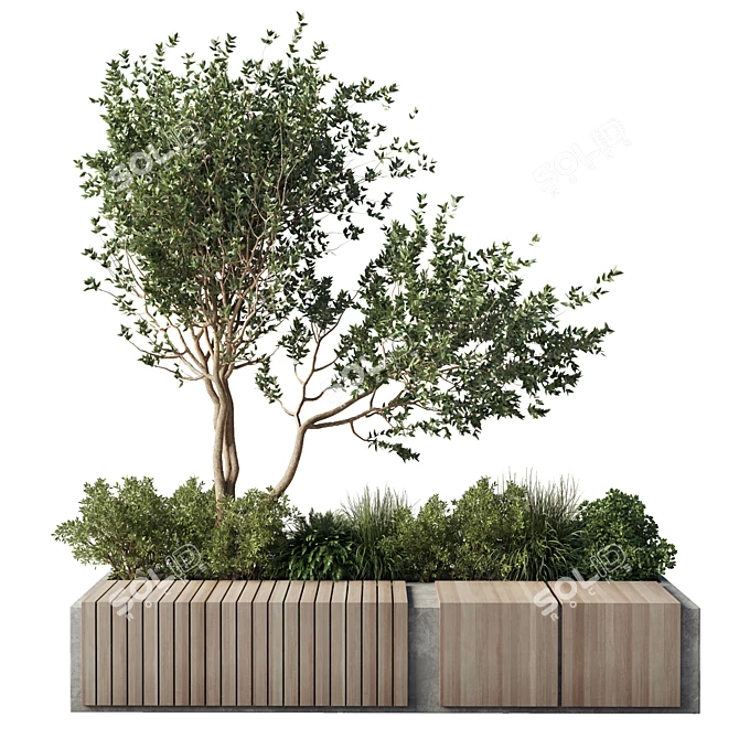 Eco-Friendly Urban Benches with Greenery 3D model image 1