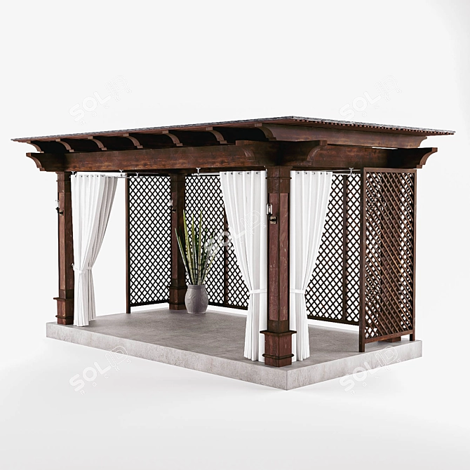 Elegant Outdoor Wooden Pergola 3D model image 1