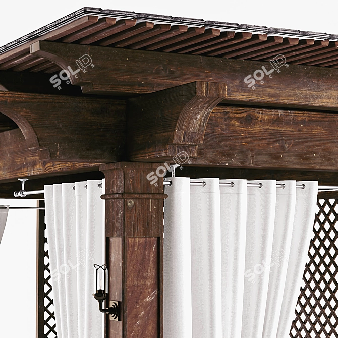 Elegant Outdoor Wooden Pergola 3D model image 2