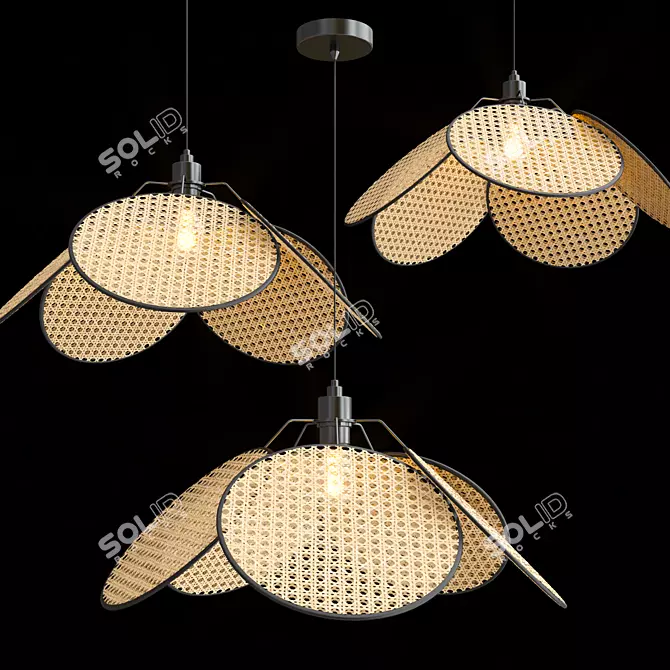 RAVDNA Metal and Bamboo Pendant Light 3D model image 1