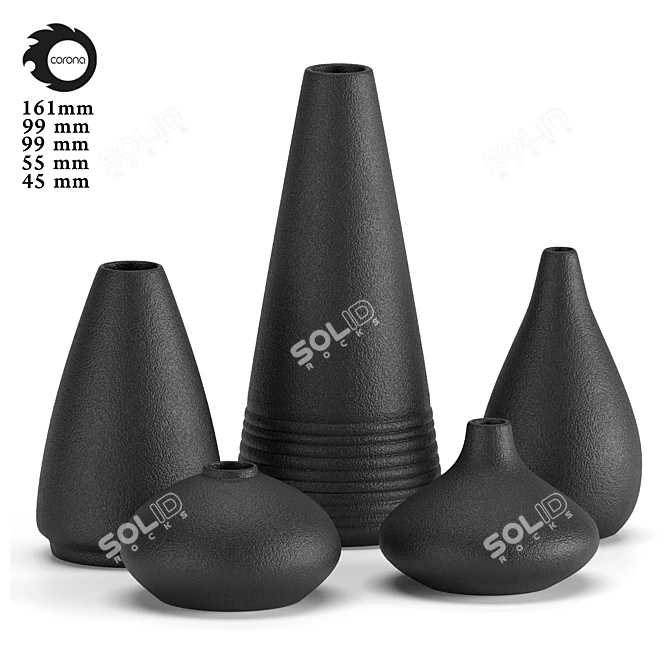 Japanese-inspired Black Decorative Vases 3D model image 1