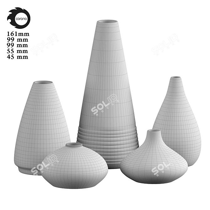 Japanese-inspired Black Decorative Vases 3D model image 3