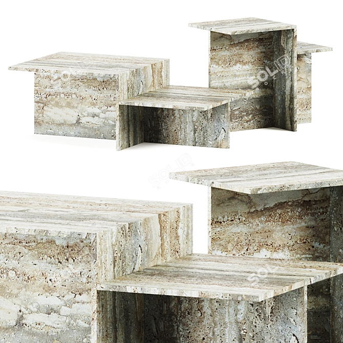 Elegant Travertine Coffee Tables 3D model image 1