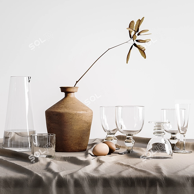 Stylish Kitchen Set with Glasses 3D model image 1