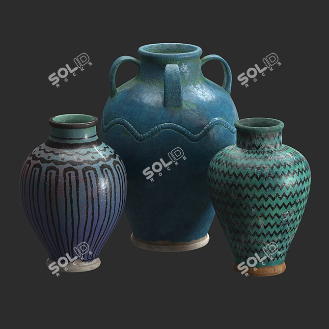 Kashan Artisan Glazed Pottery Vases 3D model image 1