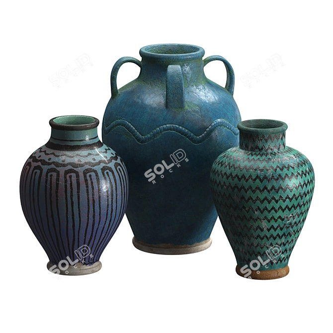 Kashan Artisan Glazed Pottery Vases 3D model image 2