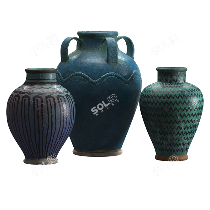 Kashan Artisan Glazed Pottery Vases 3D model image 3