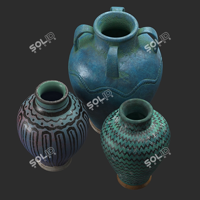 Kashan Artisan Glazed Pottery Vases 3D model image 4