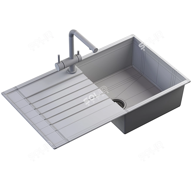 Sleek Kitchen Sink & Faucet 3D model image 5