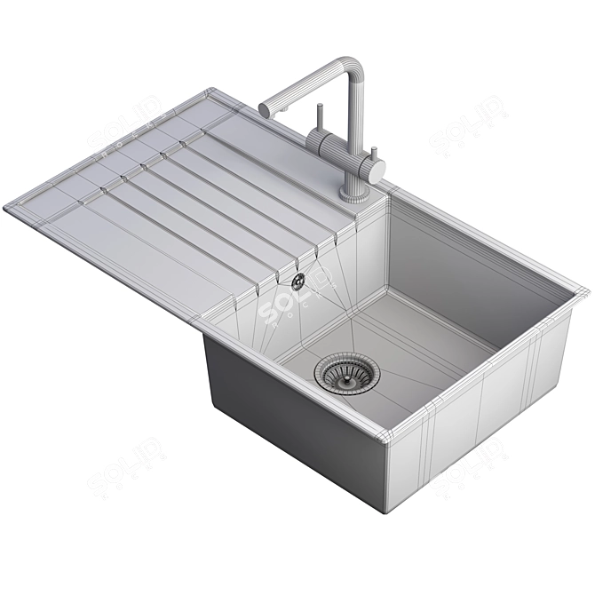 Sleek Kitchen Sink & Faucet 3D model image 6