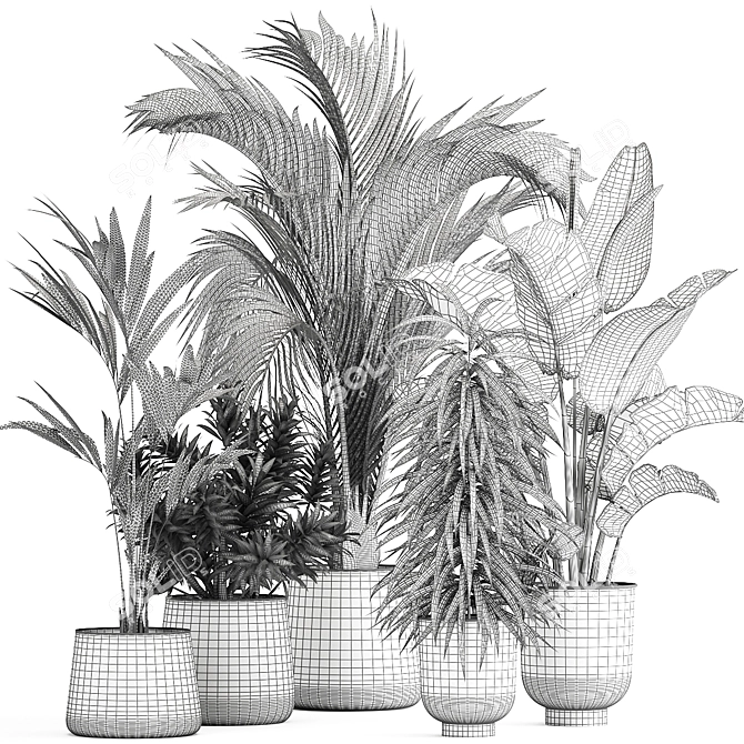 Tropical Plant Collection in Metal Vases 3D model image 7