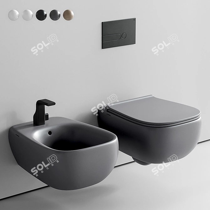 Fluo Wall-Hung WC & Bidet Set 3D model image 1