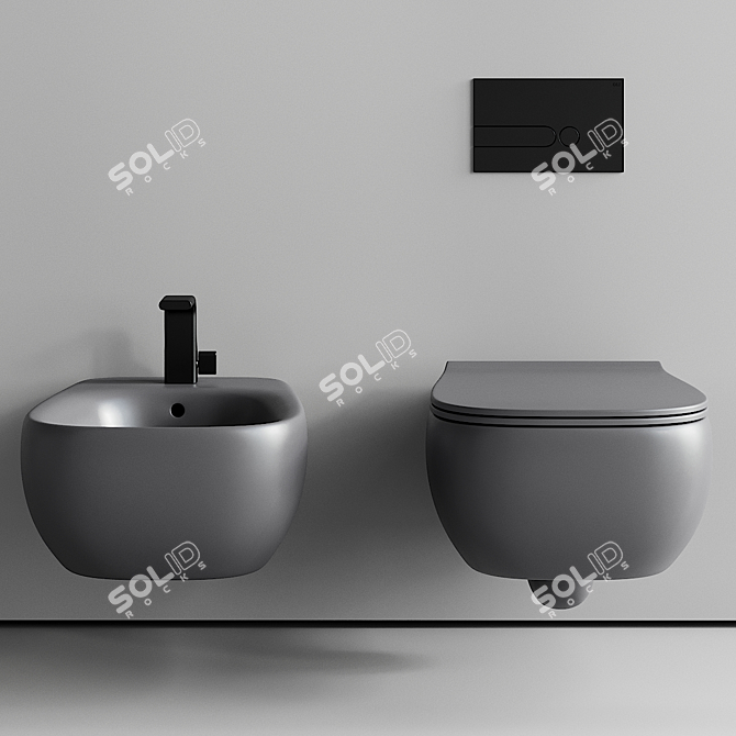 Fluo Wall-Hung WC & Bidet Set 3D model image 3