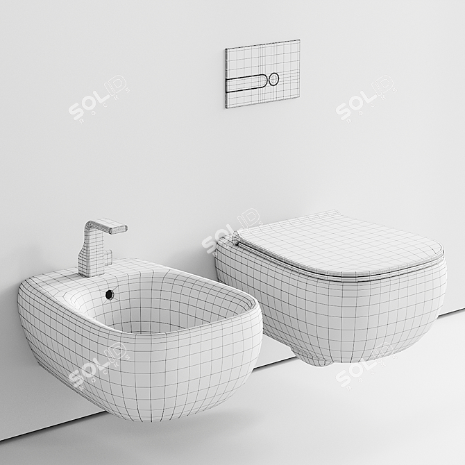 Fluo Wall-Hung WC & Bidet Set 3D model image 5