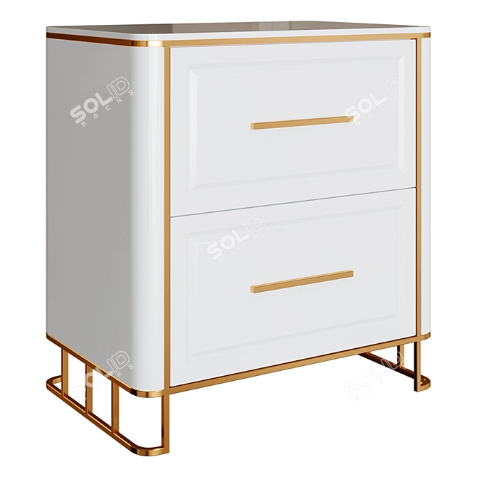 Modern White Bedside Table with 2 Drawers 3D model image 1