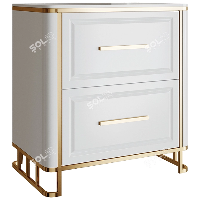 Modern White Bedside Table with 2 Drawers 3D model image 3