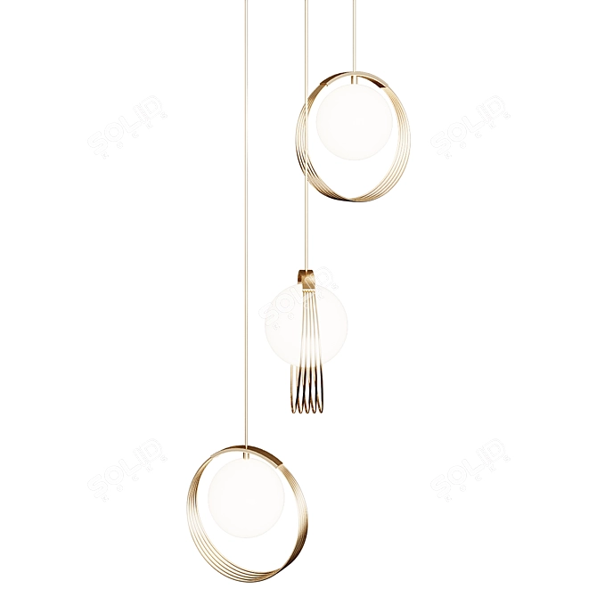 Brushed Gold Pendant Light Trio 3D model image 2