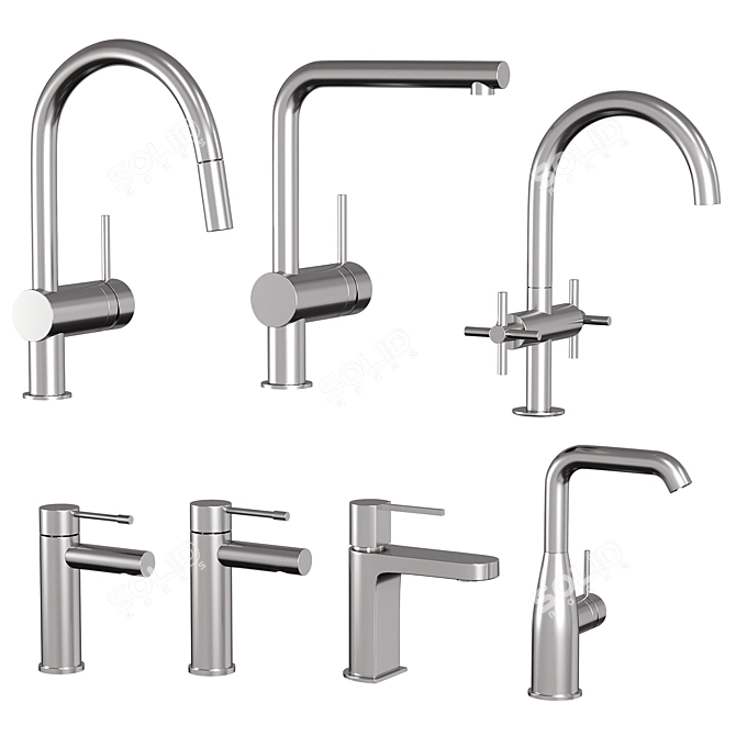 Stylish Grohe Taps & Shower Set 3D model image 1