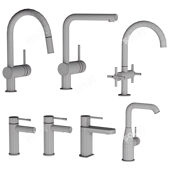 Stylish Grohe Taps & Shower Set 3D model image 2