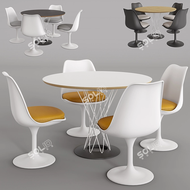 Modern Knoll Cyclone & Tulip Dining Set 3D model image 1