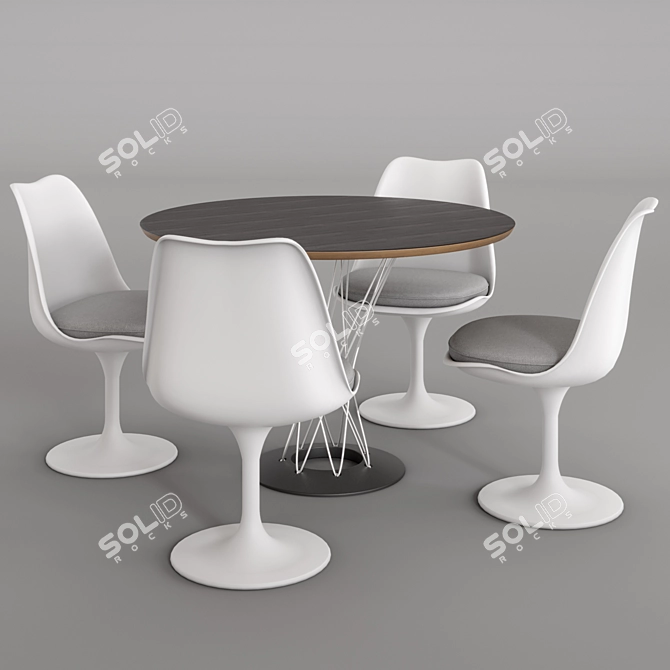 Modern Knoll Cyclone & Tulip Dining Set 3D model image 3