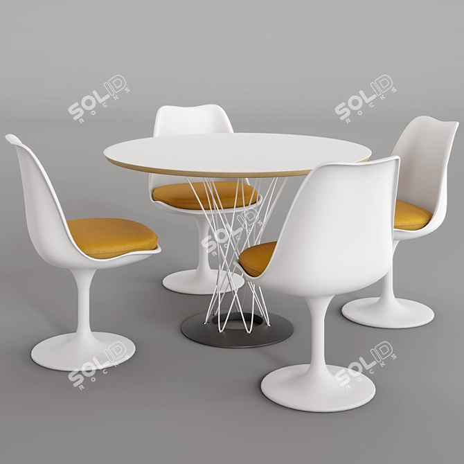 Modern Knoll Cyclone & Tulip Dining Set 3D model image 4