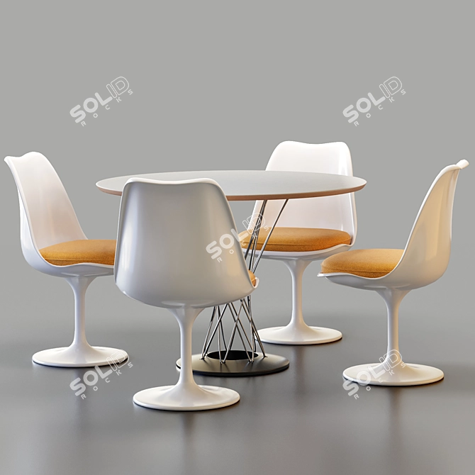 Modern Knoll Cyclone & Tulip Dining Set 3D model image 9